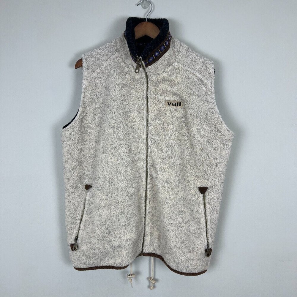 Vail Colorado Fleece Vest Mens XL Full Zip Pockets Cream Vintage‎